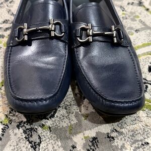 Salvatore Ferragamo Dark Blue Leather Loafers